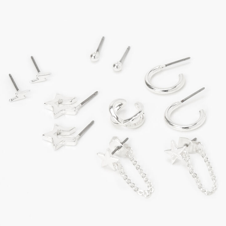 Silver Celestial Cuff &amp; Mixed Earrings - 6 Pack,