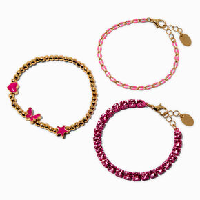 Pink Rhinestone Bracelet Set - 3 Pack ,