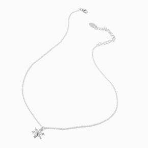 Silver-tone Cubic Zirconia Flower Pendant Necklace ,