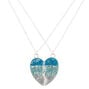 Best Friends Blue Glitter Spilt Heart Pendant Necklaces,