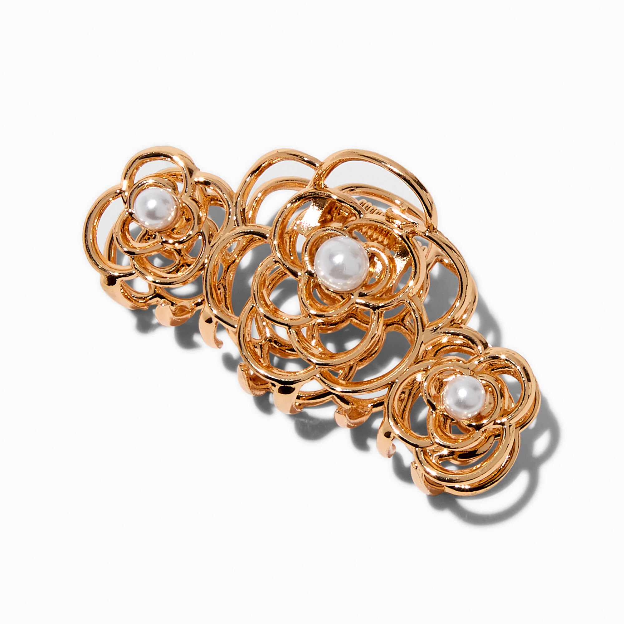 Gold-tone Flower & Pearl Hair Claw,