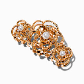 Gold-tone Flower &amp; Pearl Hair Claw,