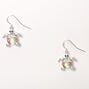 Silver 1&quot; Iridescent Scale Turtle Drop Earrings,