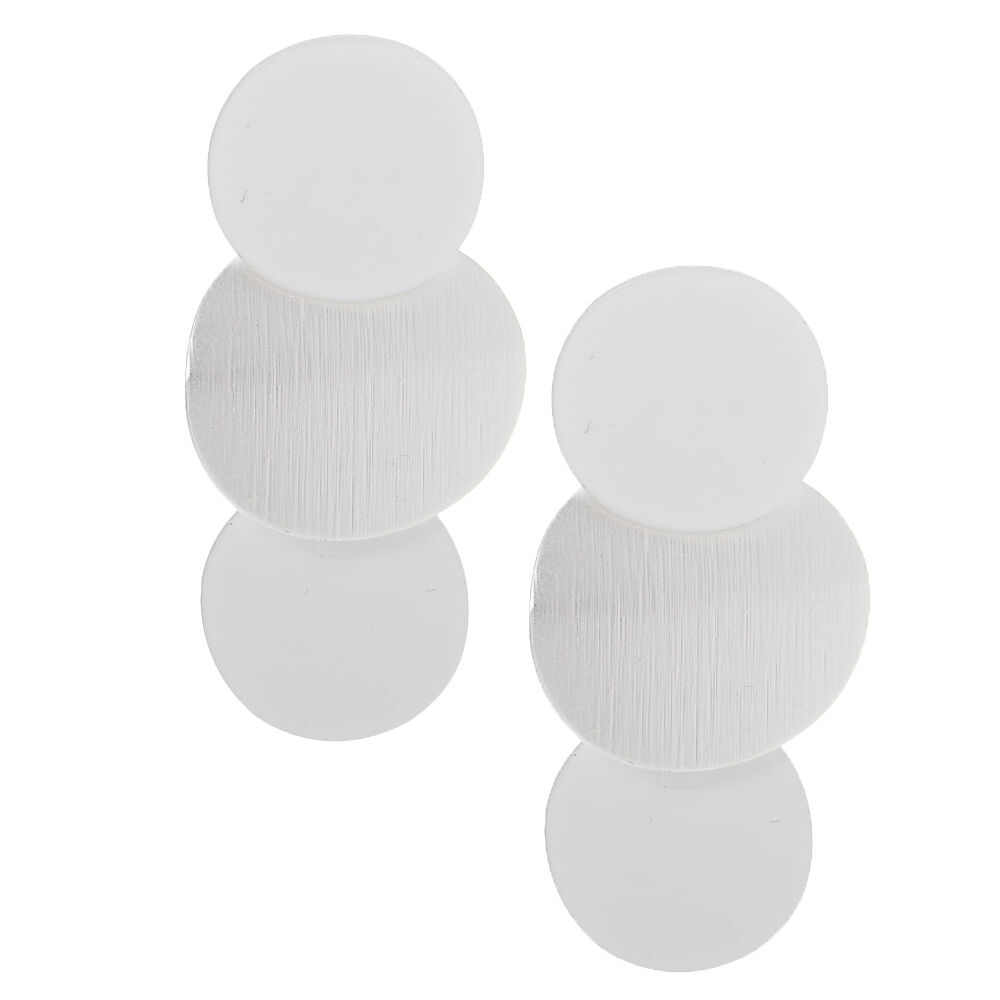 Silver 1.5" Satin Disc Drop Earrings,
