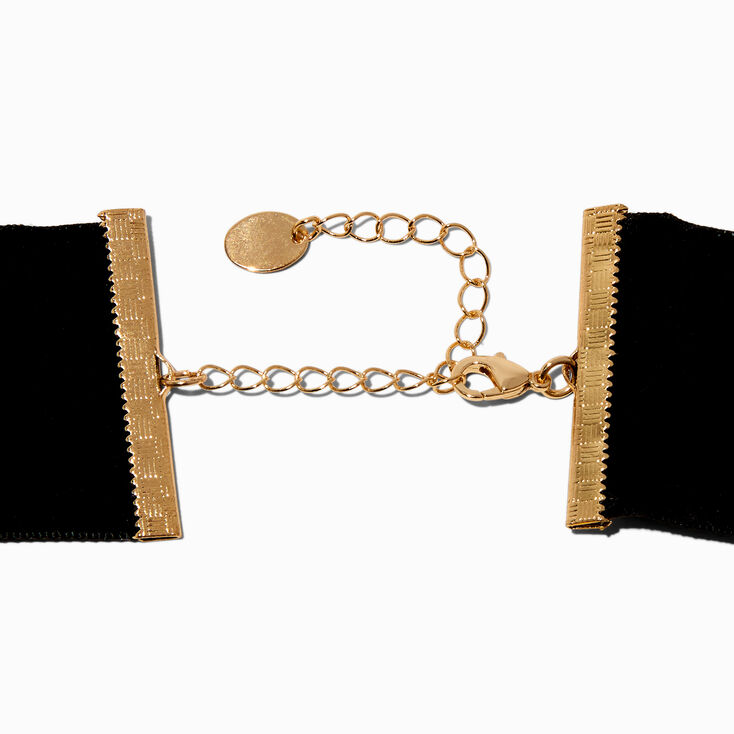 Gold-tone Heart Black Velvet Bow Choker Necklace,