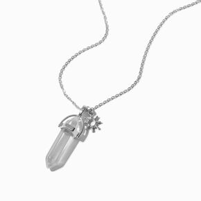 Silver-tone March Birthstone Mystical Gem Pendant Necklace,