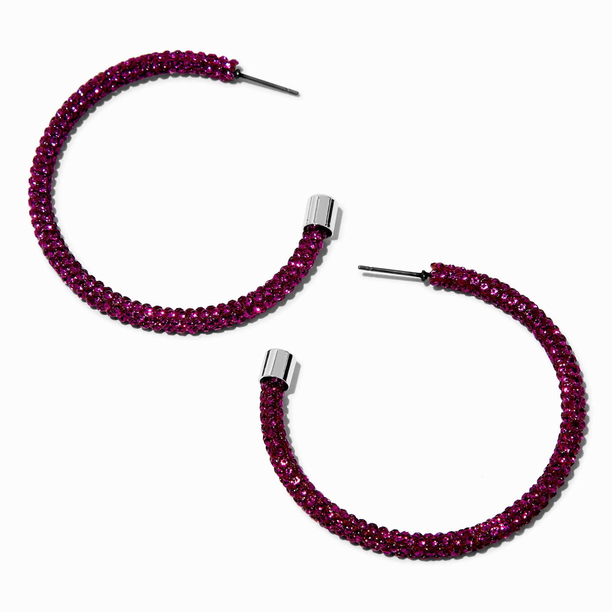 Créoles 50 mm strass pavé violettes,
