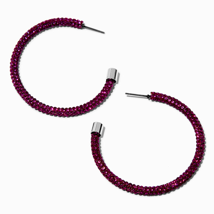 Purple Pav&eacute; Crystal 50mm Hoop Earrings,
