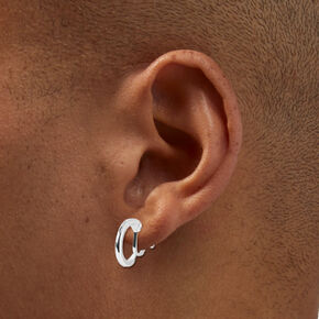 Silver-tone Embellished Crystal Clip On Huggie Hoop Earrings - 3 Pack,