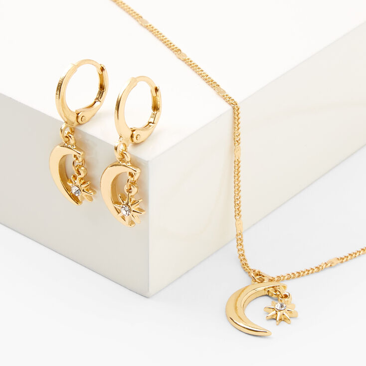 Gold Crescent Moon Starburst Jewelry Set - 2 Pack,