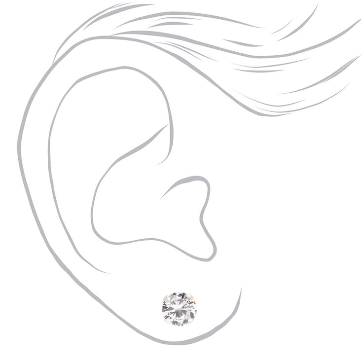 Sterling Silver Cubic Zirconia 7MM Round Stud Earrings,