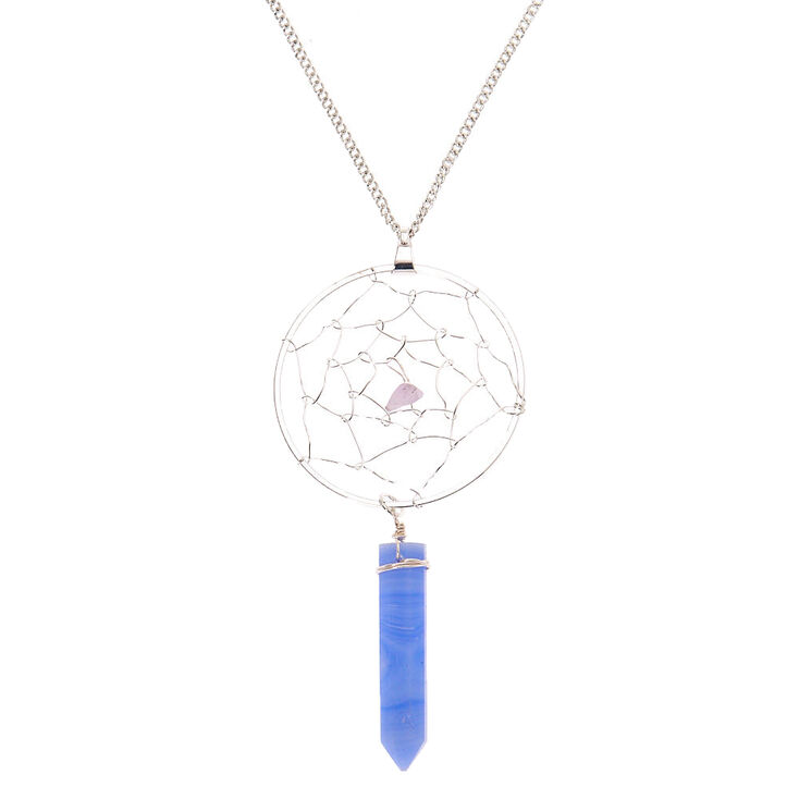 Silver Dreamcatcher Stone Long Pendant Necklace - Periwinkle,