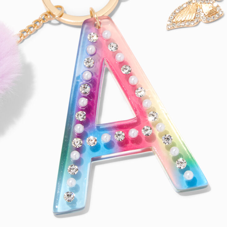 Butterfly &amp; Rainbow Initial Keychain - A,