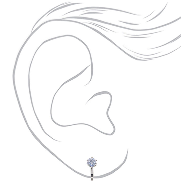 Silver Cubic Zirconia Round Clip On Stud Earrings - 5MM,