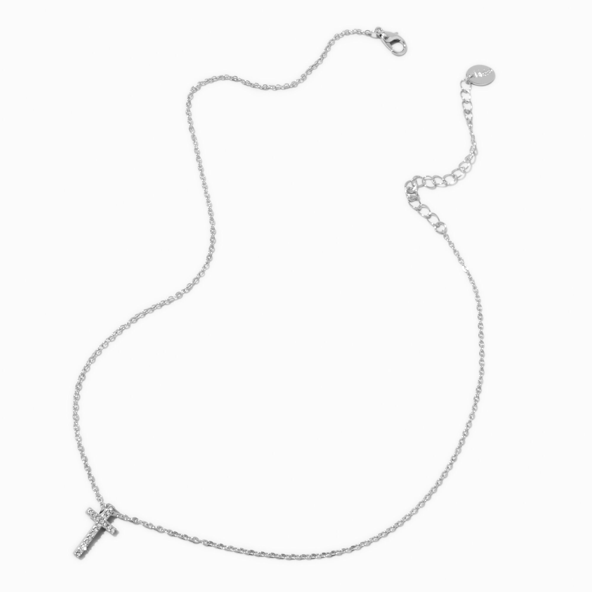 Silver-tone Crystal Cross Pendant Necklace,