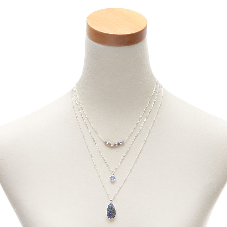 Silver Druzy Bead Multi Strand Necklace,