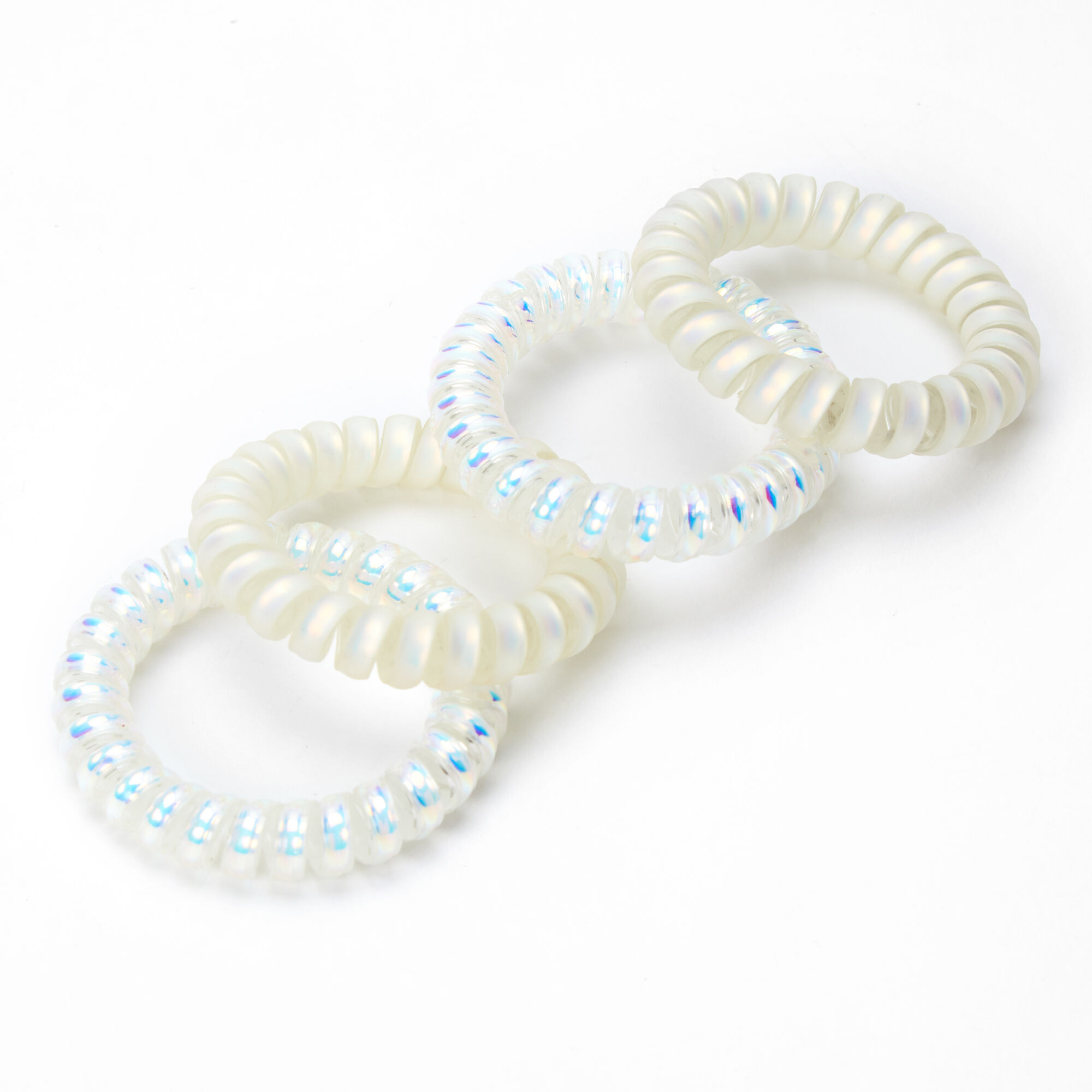 Holographic Matte Spiral Hair Bobbles - White, 4 Pack,