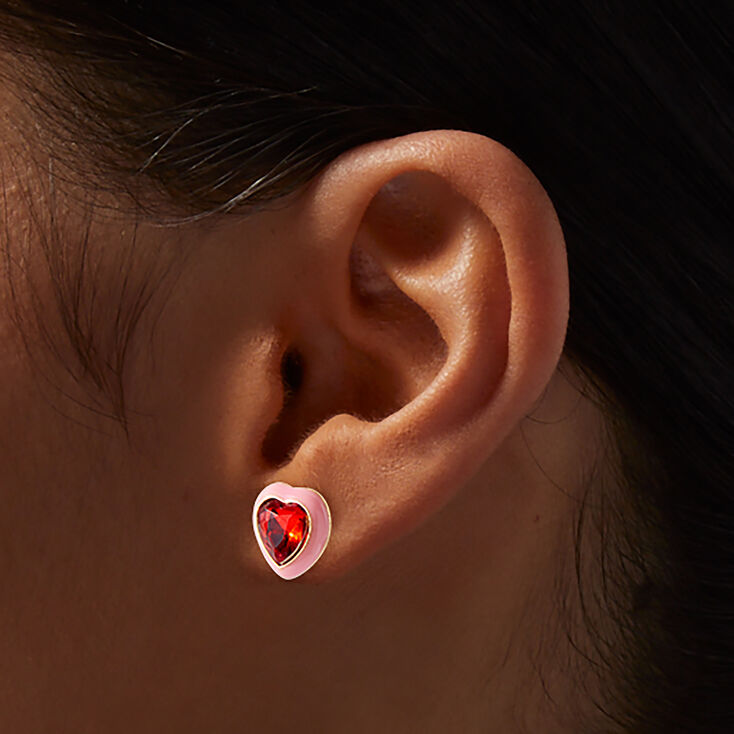 Crystal Red Heart Stud Earrings,