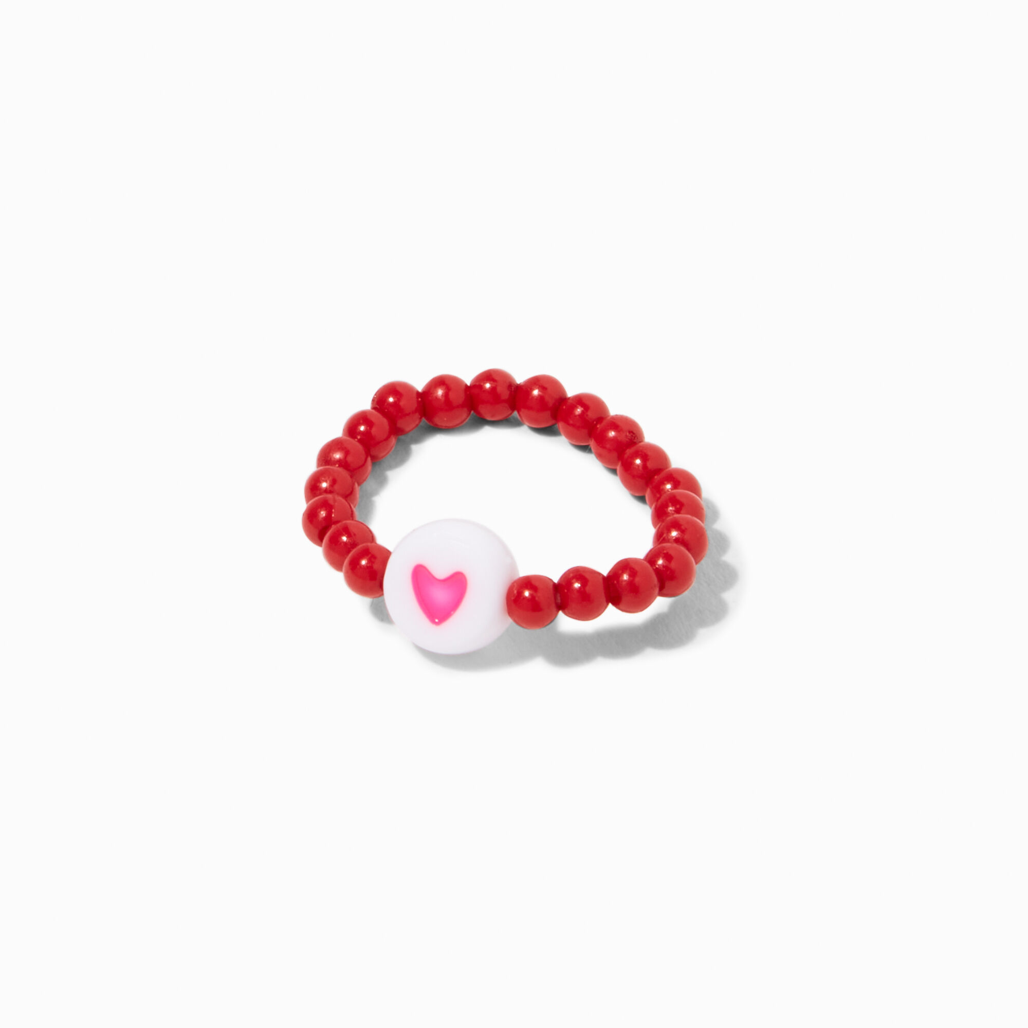 Claire's Club Pink Heart Beaded Stretch Rings - 5 Pack,