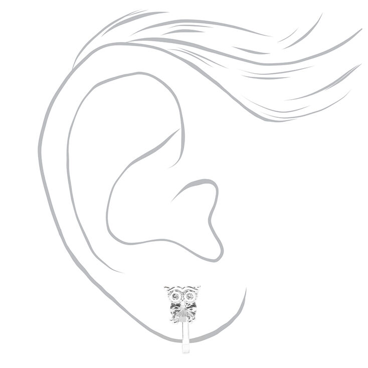 Silver Owl Cubic Zirconia Clip-On Earrings,