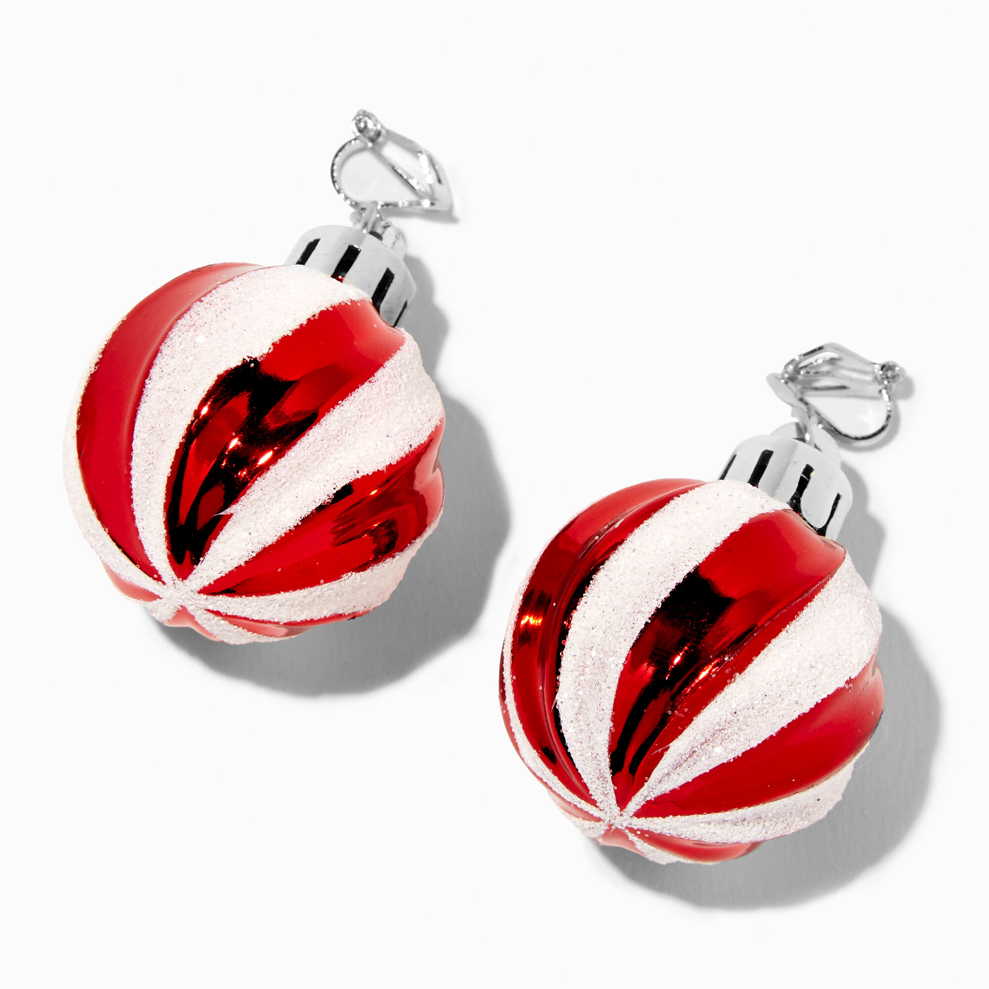View Claires Striped Ornament 2 ClipOn Drop Earrings Red information