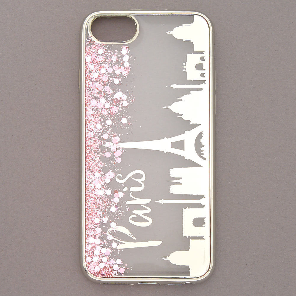 Coque de portable Paris avec paillettes roses - Compatible avec iPhone 6/7/8/SE,