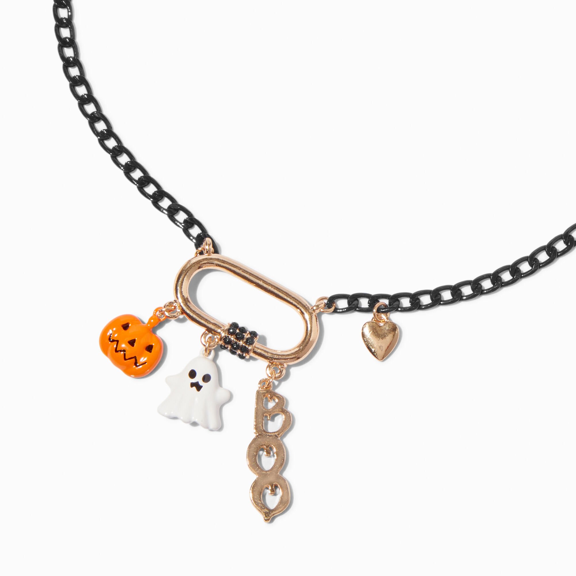 Halloween Icons Gold Bar Charm Necklace,