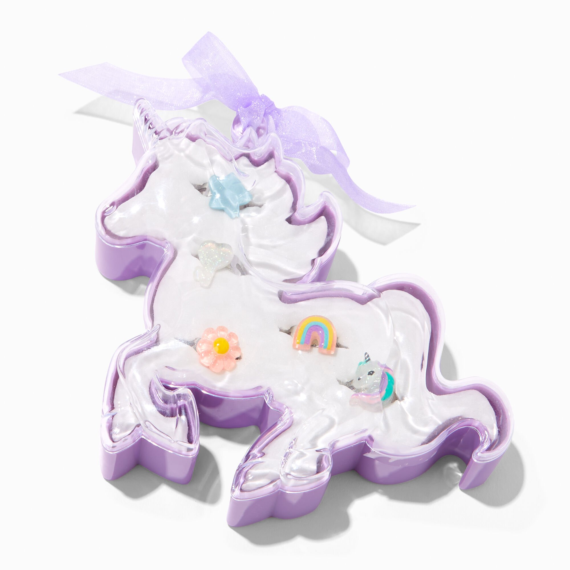 Bagues dans un coffret licorne lilas Claire's Club - Lot de 5,