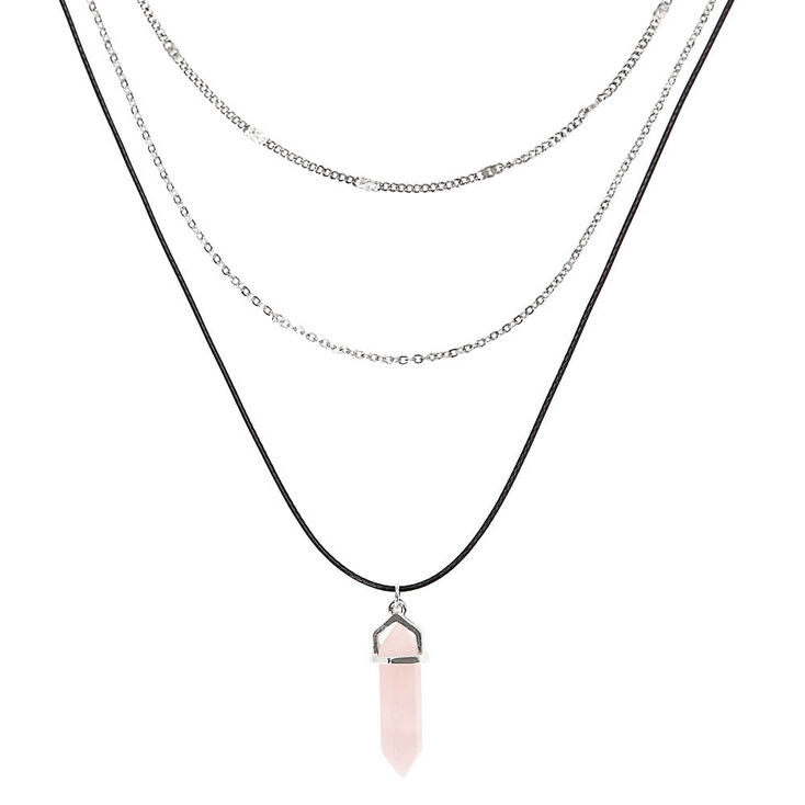 Claire's Collier multi-rangs pierre de guérison d’imitation - Rose clair
