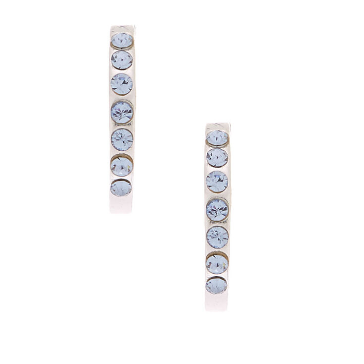Sterling Silver Ice Stone Half Hoop Earrings - Blue,