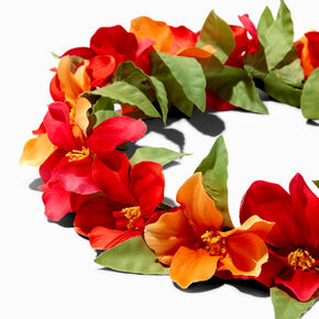 Couronne de fleurs d&rsquo;hibiscus orange et rouge,