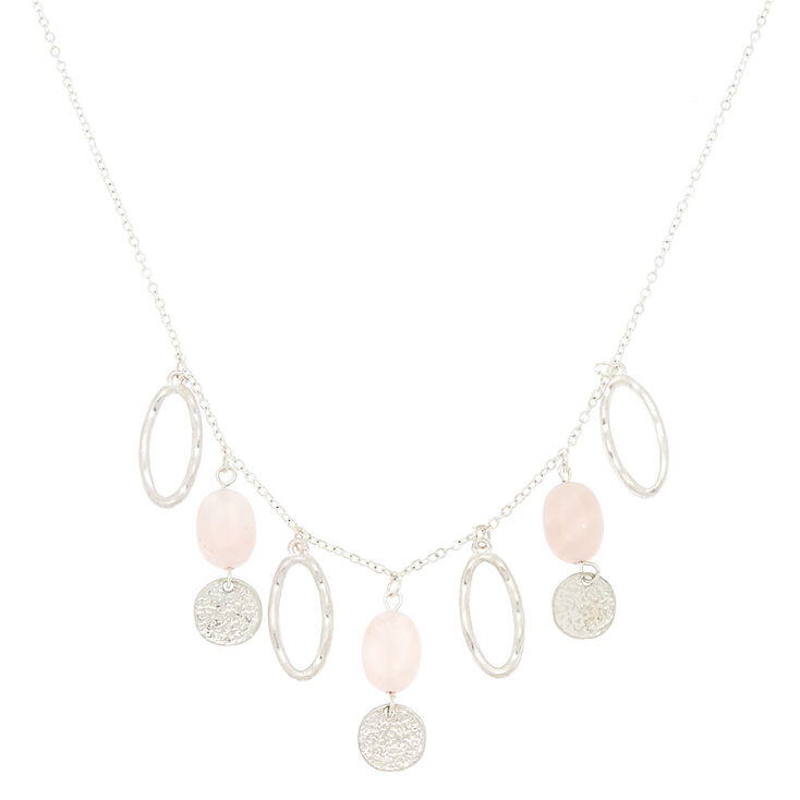 Silver Hammered Stone Statement Necklace - Pink,