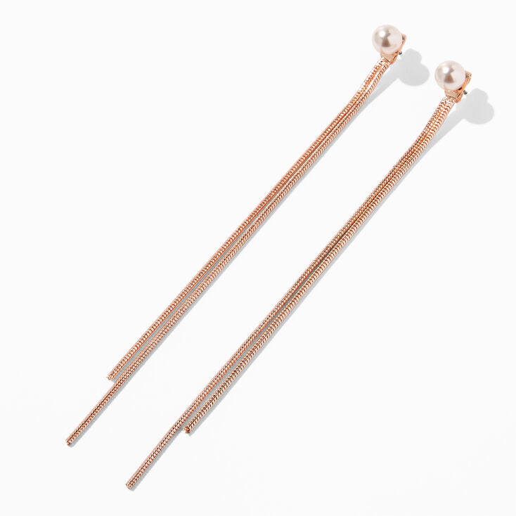 Rose Gold Pearl 4&quot; Linear Drop Earrings,