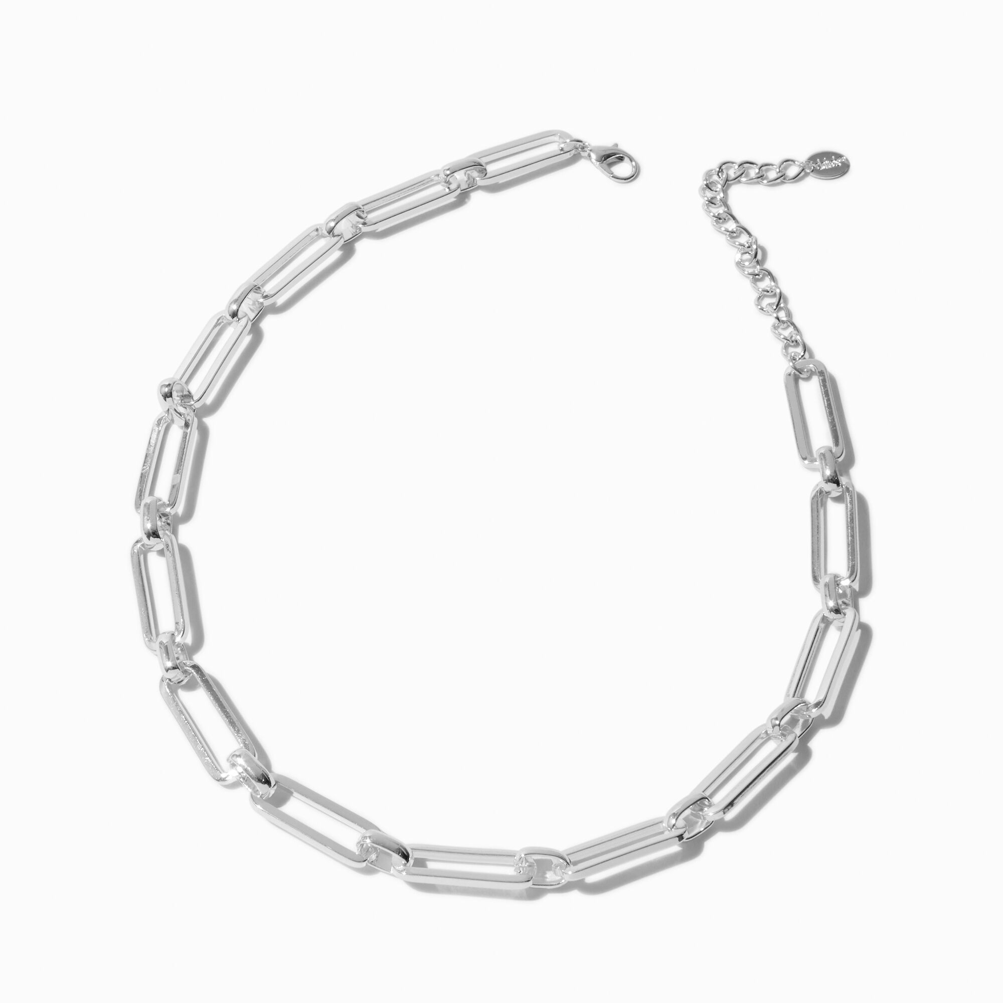 Silver-tone Rectangular Link Chain Necklace