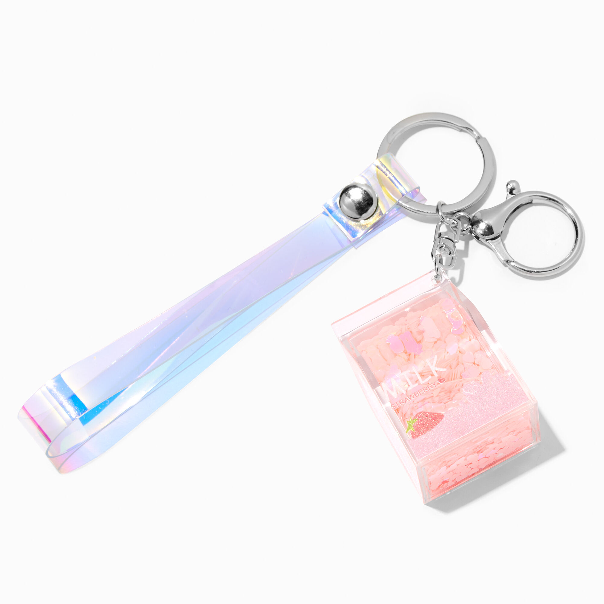View Claires Holographic Milk Carton Liquid Fill Keychain Silver information