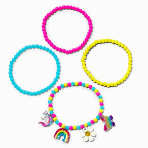 Claire&#39;s Club Rainbow Charm Seed Bead Stretch Bracelets - 4 Pack,