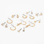 Gold-tone Crystal Cross &amp; Heart Mixed Earrings Set - 9 Pack,