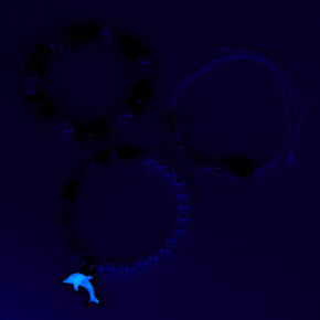 Rainbow Cowrie Seashell Dolphin Bracelet Set - 3 Pack,