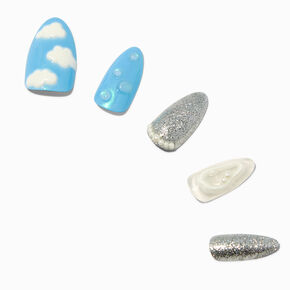 Blue Puffy Clouds Stiletto Vegan Faux Nail Set - 24 Pack,