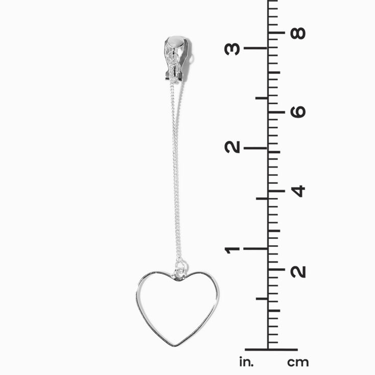Silver-tone Linear Heart Clip-On Drop Earrings,