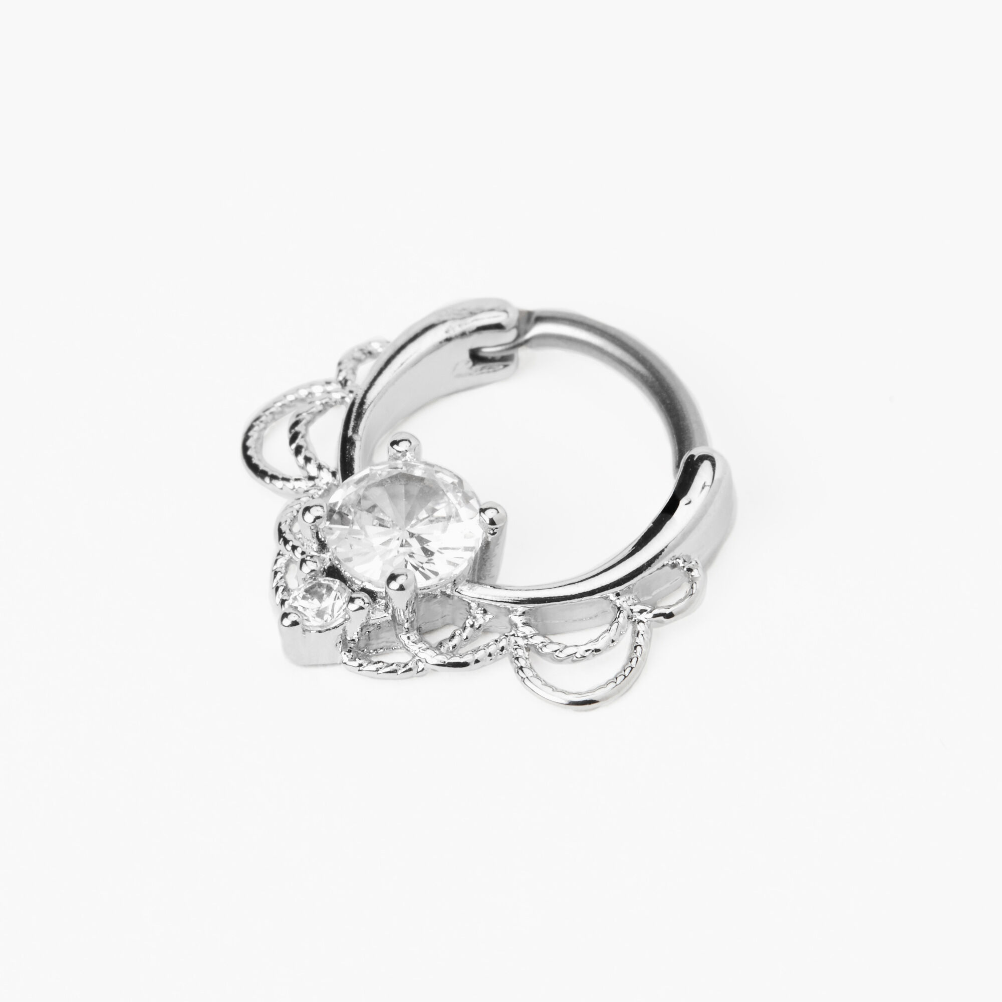 Boucle d'oreille à charnière 0,8 mm hélix décorée couleur argentée,