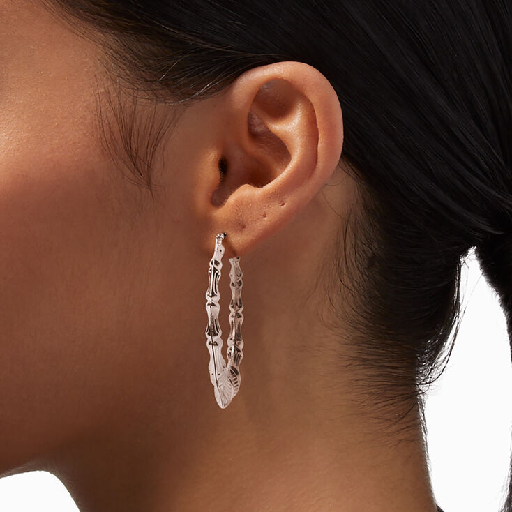 Silver 60MM Bamboo Hoop Earrings,