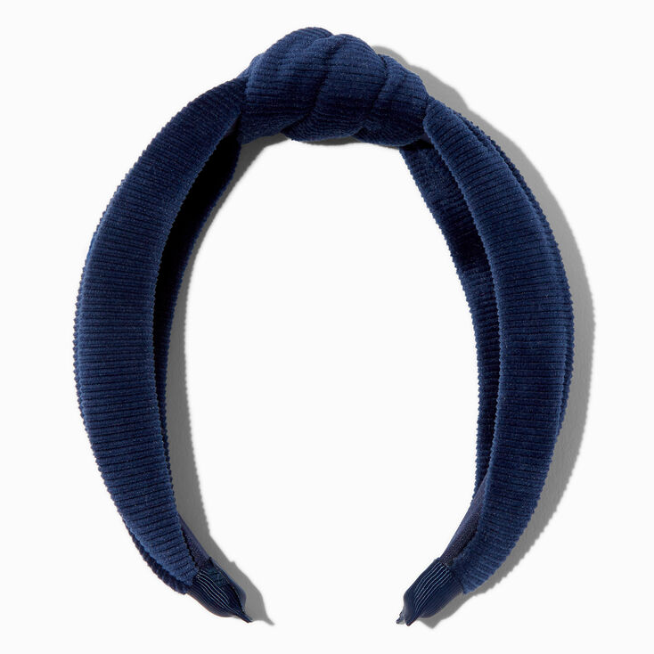 Knotted Ribbed Knit Headband - Navy Blue,