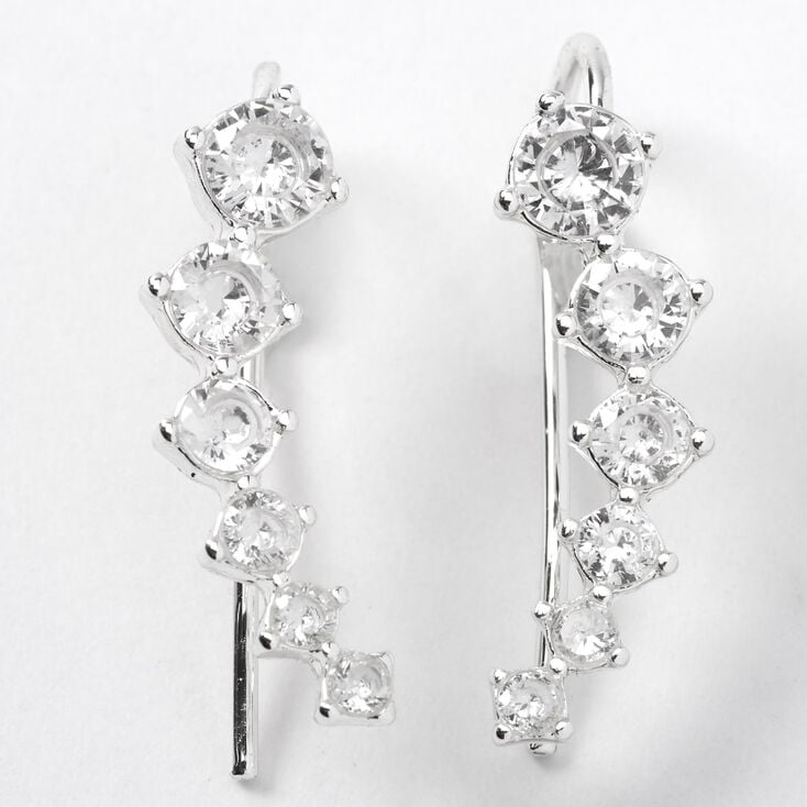 Silver 1&quot; Cubic Zirconia Embellished Ear Crawler Earrings,