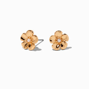 Clous d&#39;oreilles &agrave; fleurs couleur dor&eacute;e,