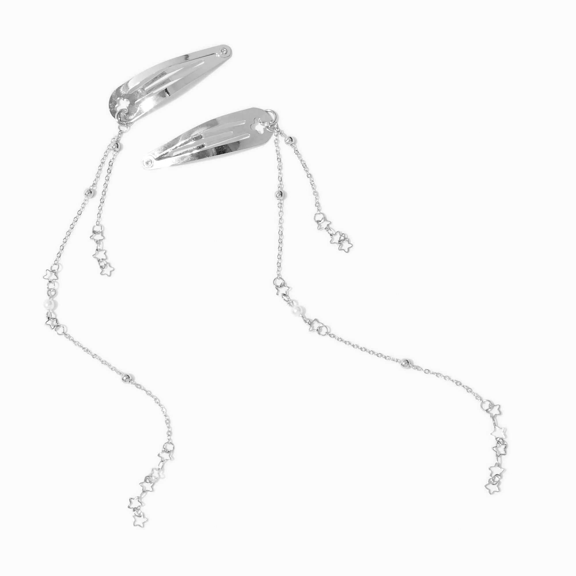 Silver-tone Star Charm Snap Hair Clips - 2 Pack,