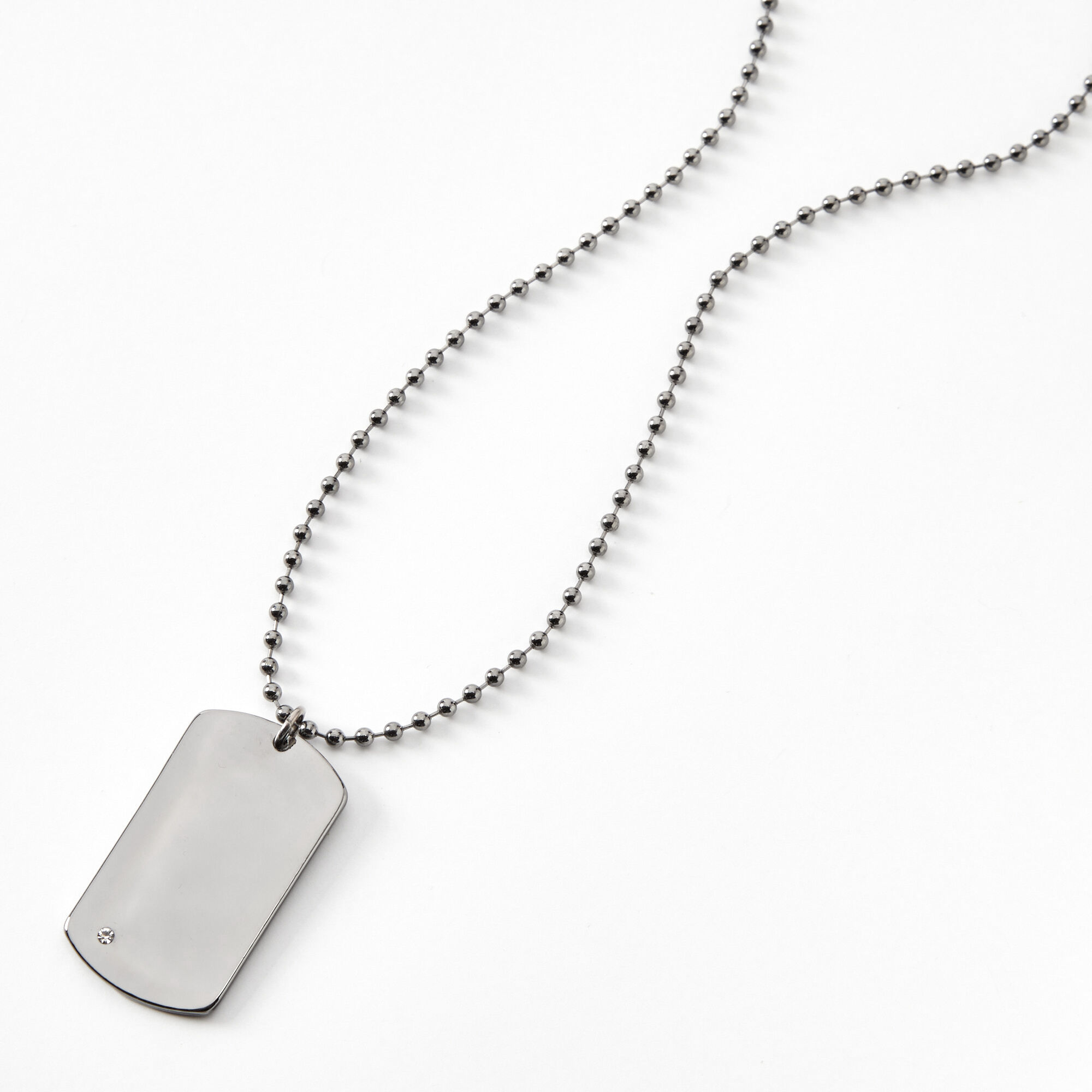 Silver Dog Tag Pendant Chain Necklace