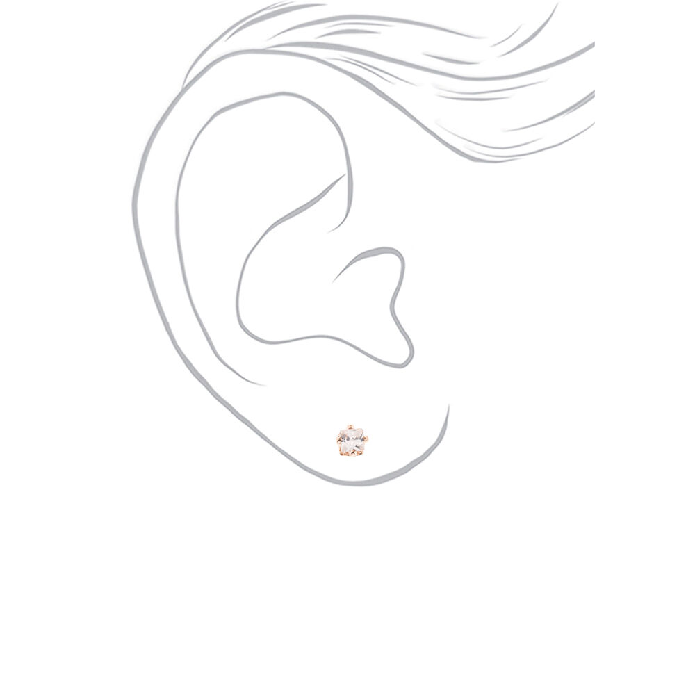 Rose Gold Cubic Zirconia Round Magnetic Stud Earrings - 2MM,