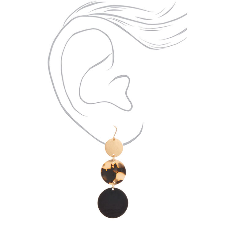 Gold 2&quot; Resin Tortoiseshell Disc Drop Earrings,