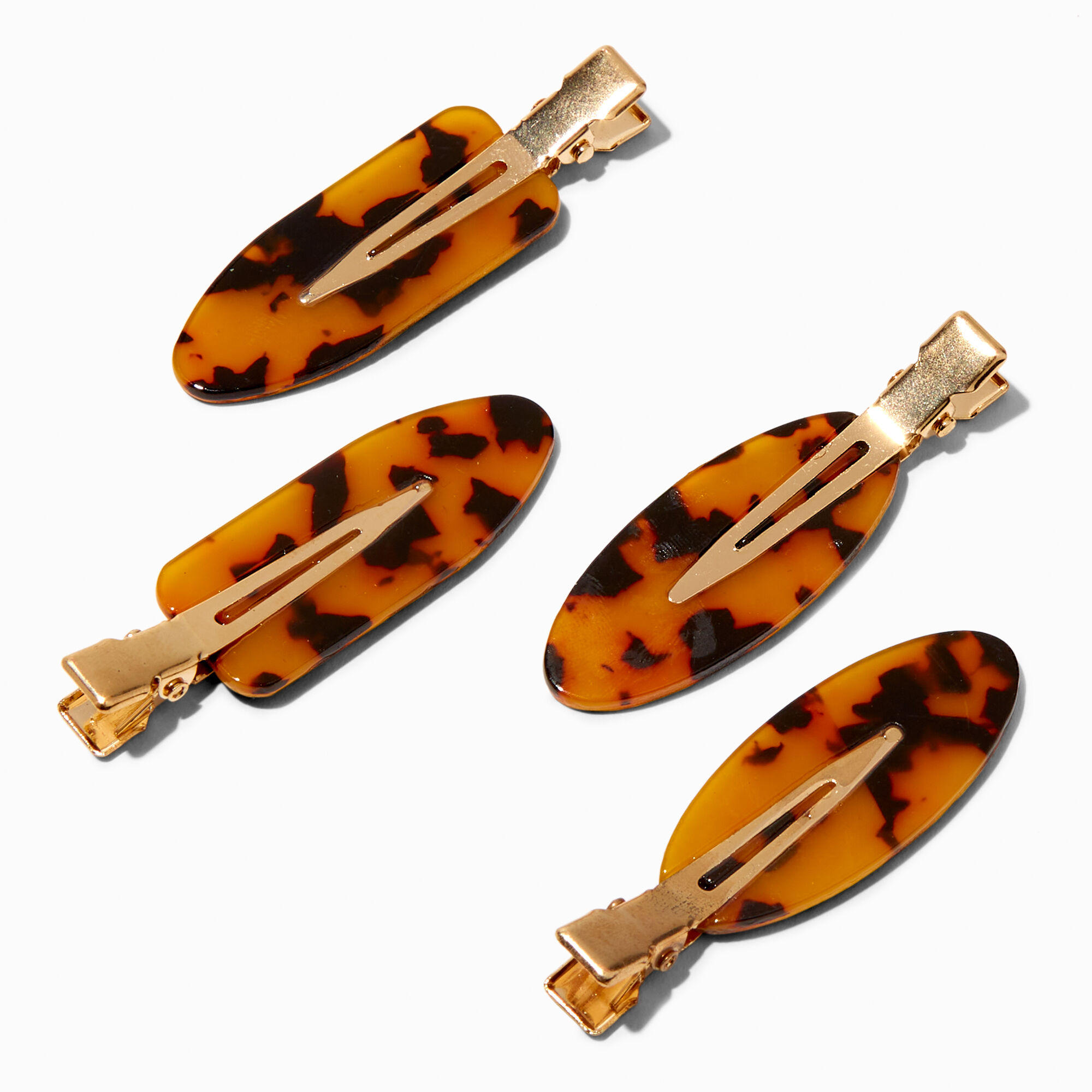 View Claires Tortoiseshell Disc Hair Clips 4 Pack Gold information